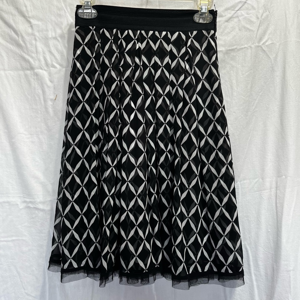 White House Black Market Black & White Geometric Midi Skirt